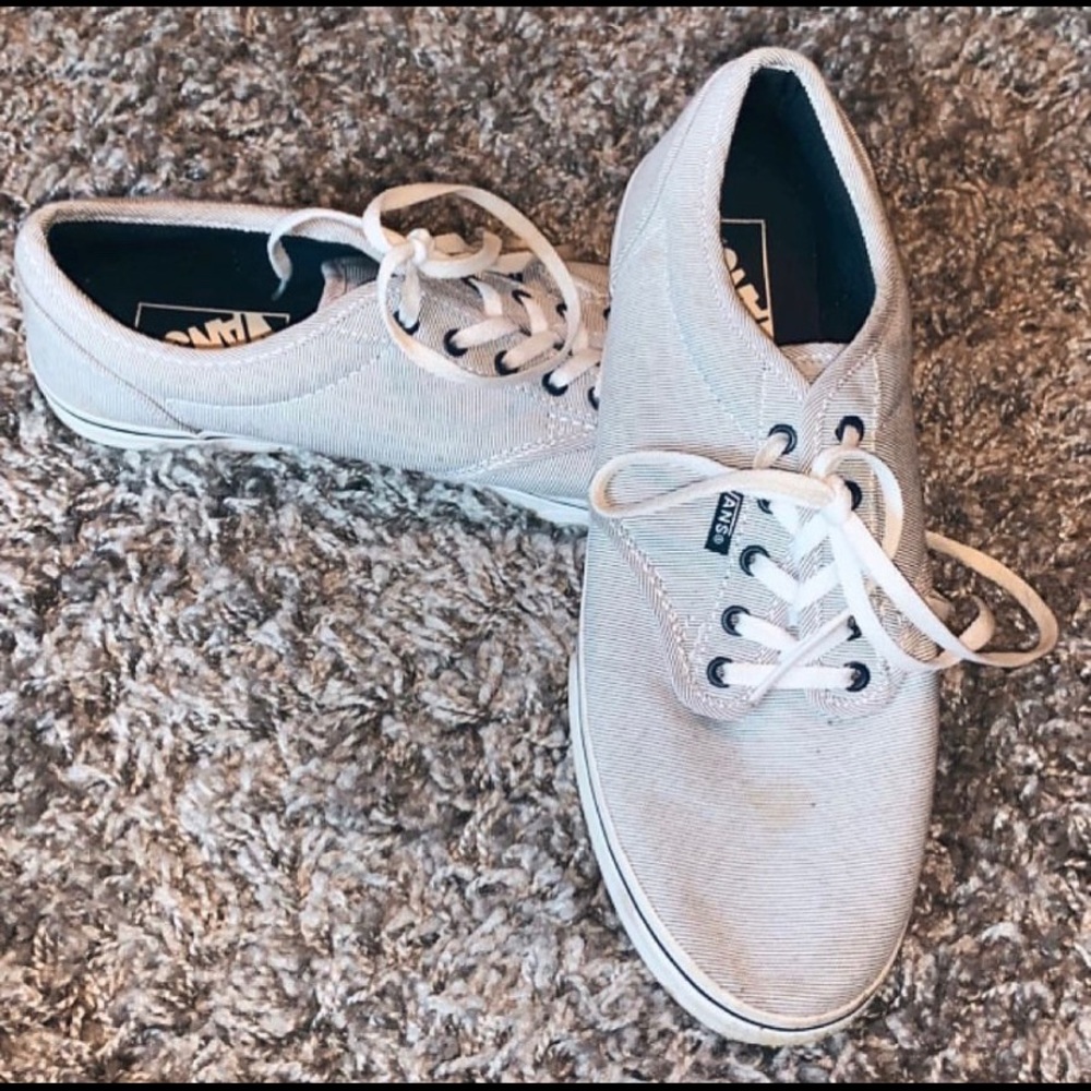 Navy and white pin striped vans